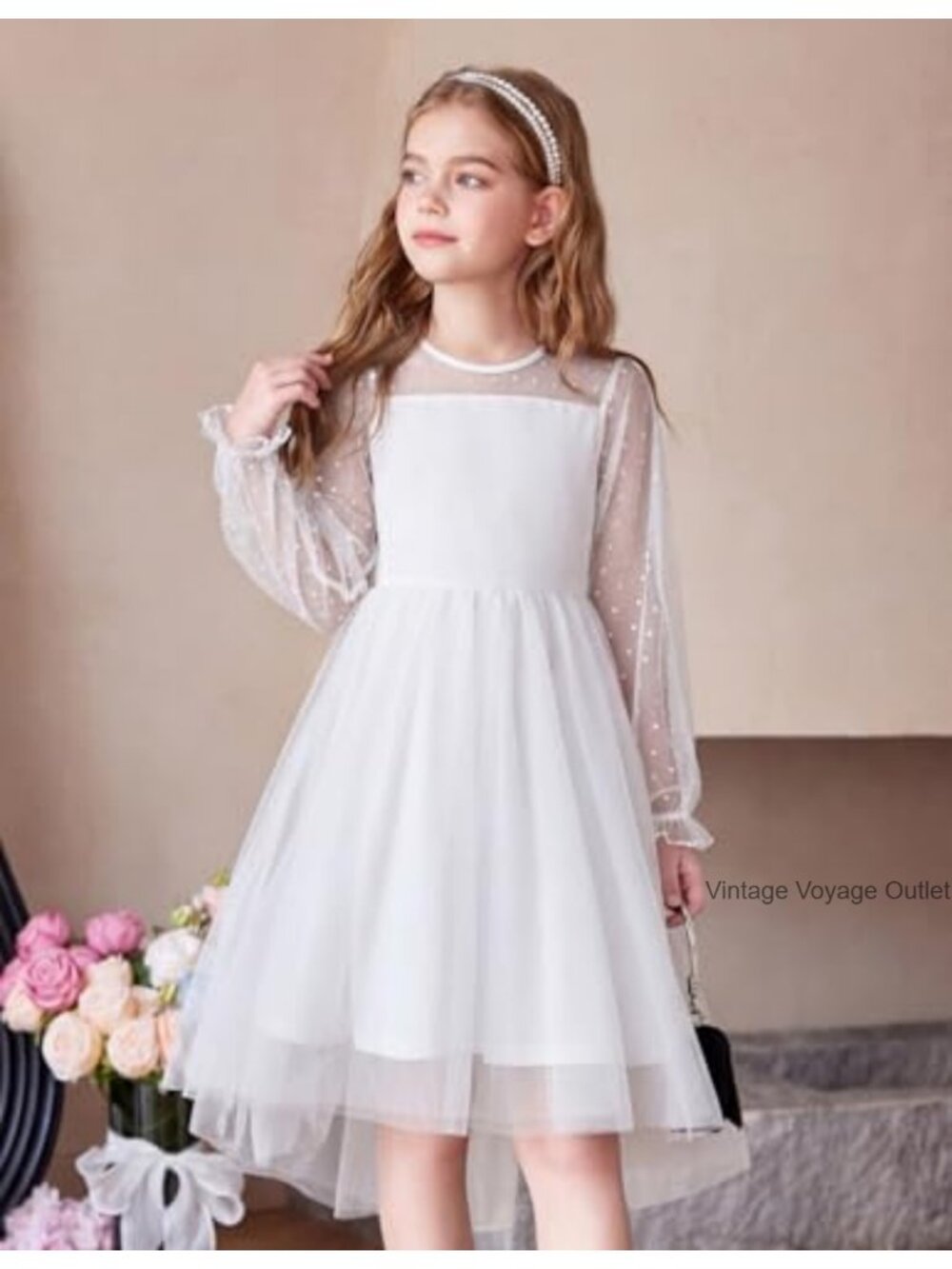 Girls Mesh Long Sleeve High Low Birthday Party Dress